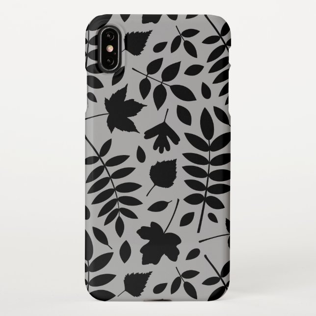 Coque iPhone Feuilles tombés Lg Motif noir sur gris (Dos)