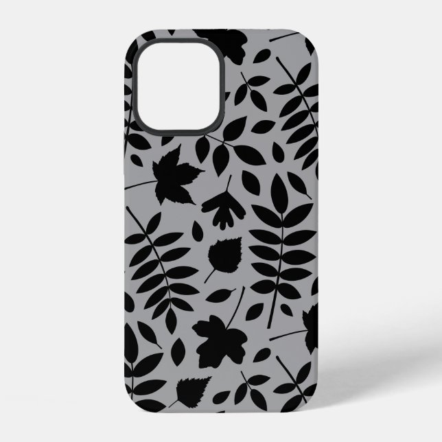 Coque iPhone Feuilles tombés Lg Motif noir sur gris (Verso)