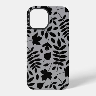 Coque iPhone 12 Pro Feuilles tombés Lg Motif noir sur gris