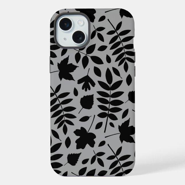 Coque iPhone Feuilles tombés Lg Motif noir sur gris (Verso)
