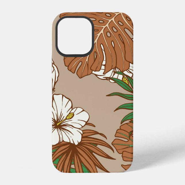 Coque iPhone Feuilles tropicales de fourrure de léopard fleurs  (Verso)