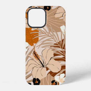 Coque iPhone 12 Feuilles tropicales de fourrure de léopard fleurs 
