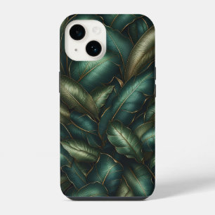 Coque Pour iPhone 14 Feuilles Tropicales Élégantes Vert Émeraude Foncé