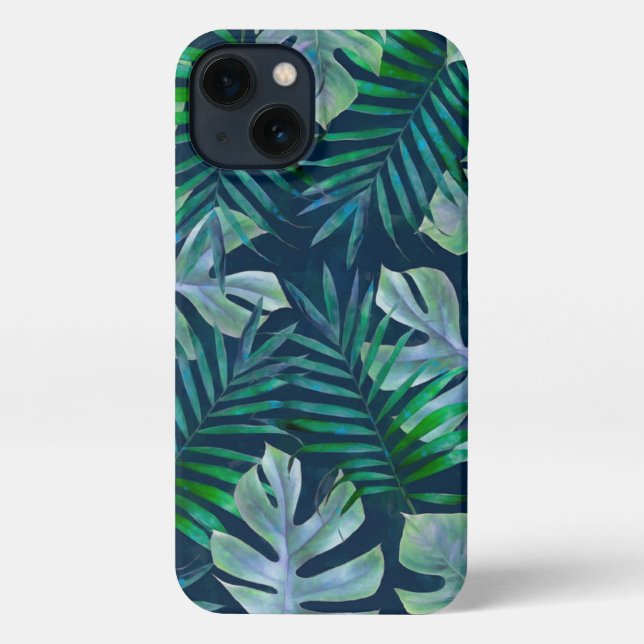 Coque iPhone Feuilles tropicaux de nuit (Verso)