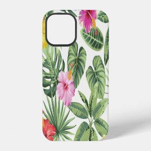 Coque iPhone 12 Feuilles tropicaux, fleurs, motif vintage sans sou