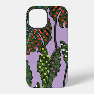 Coque iPhone 12 Feuilles tropicaux motif continu sur pop coloré a