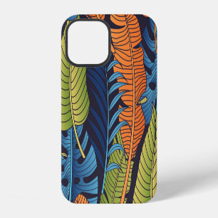 Coque iPhone 12 Feuilles tropicaux, motif sans couture fleurie.