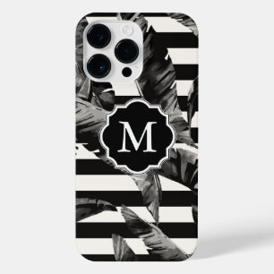 Coque Pour Pour iPhone 14 Pro Max Feuilles tropicaux noirs et blancs