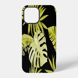 Coque iPhone 12 Feuilles tropicaux, orchidées, motif aquarelle.