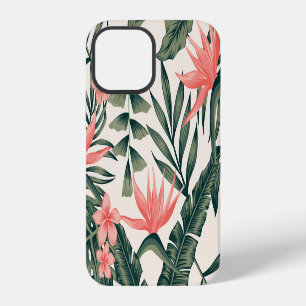 Coque iPhone 12 Feuilles tropicaux, papier peint joyeux sur la pla