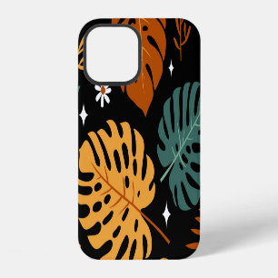 Coque iPhone 12 Feuilles tropicaux : Vintage foncé sans couture.