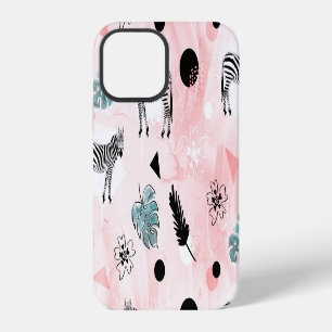 Coque iPhone 12 Feuilles tropicaux Zebras Cravate-Dye Motif