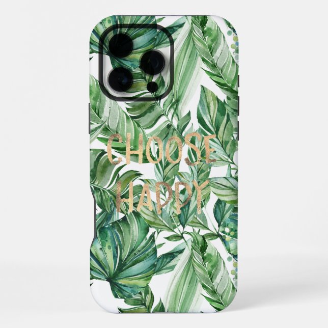 Coque iPhone Feuilles vertes d'aquarelle tropicale (Verso)