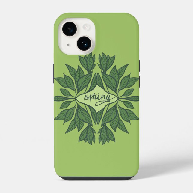 Coque iPhone Feuilles Vertes de Printemps Typographie Esthétiqu (Verso)