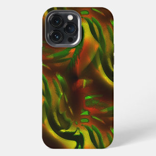 Etui iPhone 13 Pro Max Feuilles vertes de style découpé avec des rayures