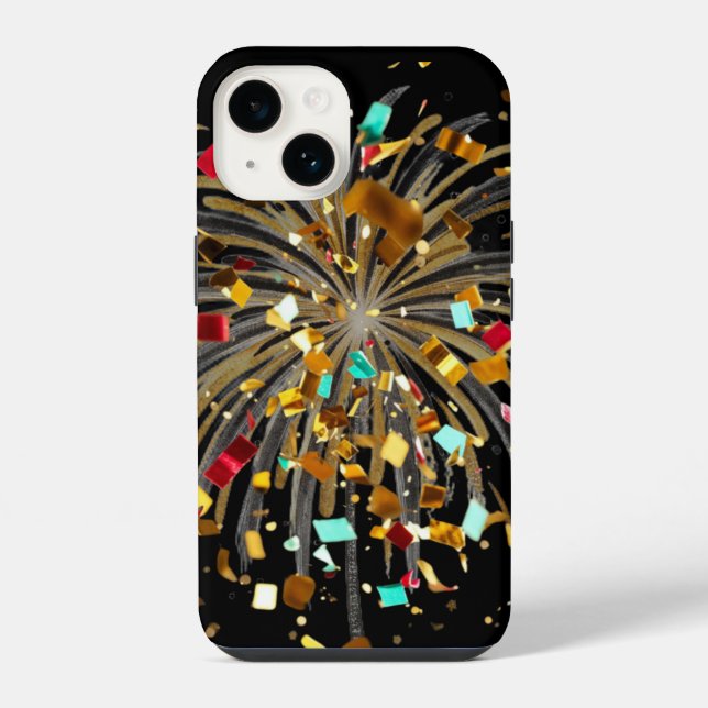 Coque iPhone Feux d'artifice dorés et célébration de confettis (Verso)