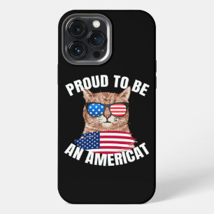Etui iPhone 13 Pro Max Fier d'être Américat Cat USA Drapeau Happy Quatriè