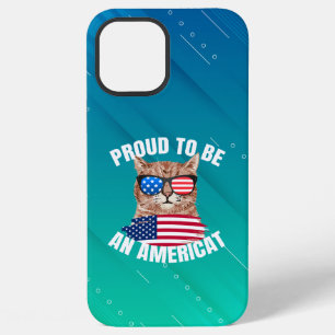 Coque iPhone 12 Pro Max Fier d'être un chat américain USA Drapeau Joyeux Q