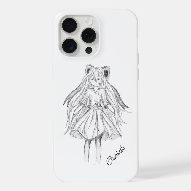 Coque iPhone Fille à cheveux longs avec ruban (Verso)
