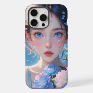 Coque iPhone 15 Pro Max fille anime aux yeux bleus 