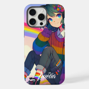 Coque iPhone 15 Pro Max Fille Anime LGBTQIA+ Fierté Lesbienne Personnalisé