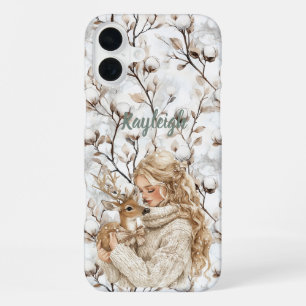 Coque iPhone 16 Plus Fille aux cheveux blonds avec cerf