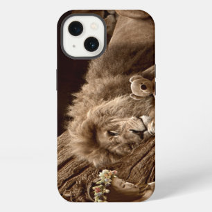 Etui iPhone 13 Fille avec Lion et ours en peluche
