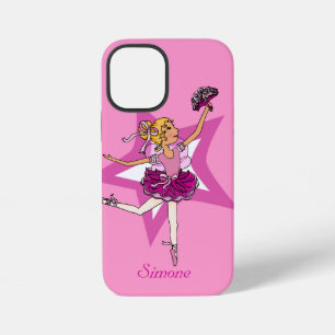 Coque iPhone 12 Mini Fille ballerine rose cheveux blonds nom