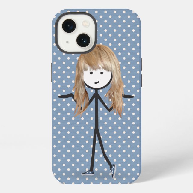 Coque iPhone Fille Bâton Avec Cheveux Blonds sur Points (Verso)
