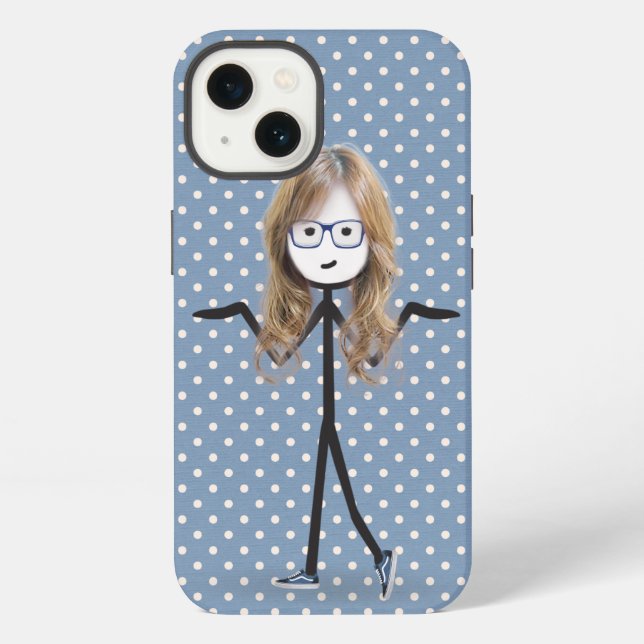 Coque iPhone Fille Bâton Avec Cheveux Blonds sur Points (Verso)