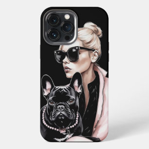 Etui iPhone 13 Pro Max Fille blonde avec lunettes de soleil bouledogue fr