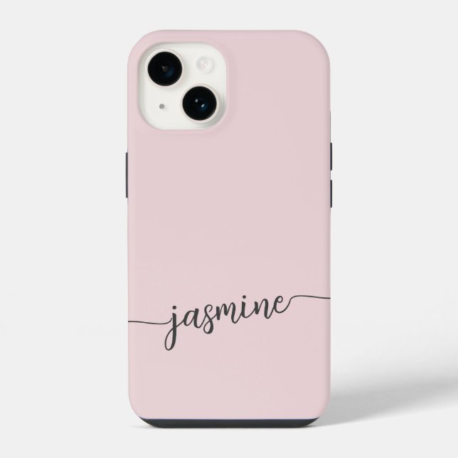 Coque iPhone Fille Blush Pink Monogramme Nom Signature Script C (Verso)