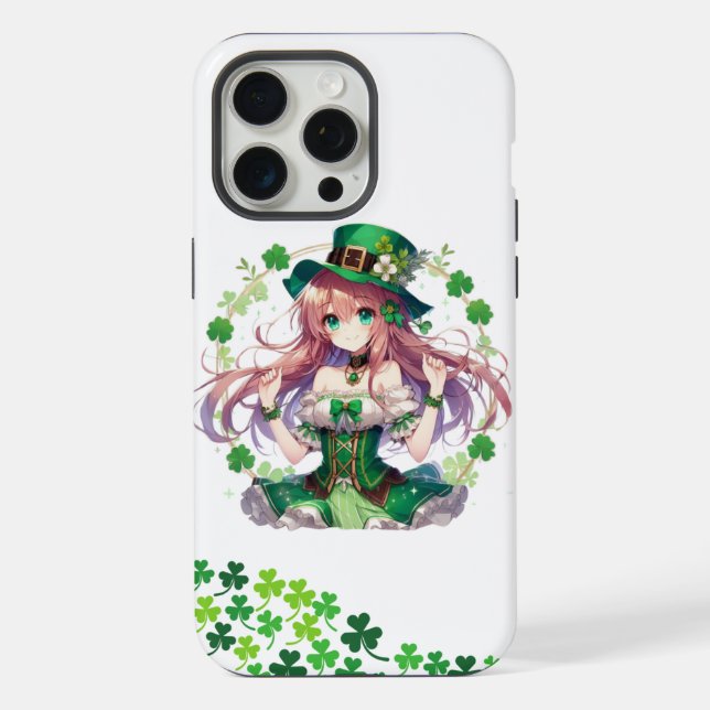 Coque iPhone Fille d'anime de la Saint Patrick's Day (Verso)
