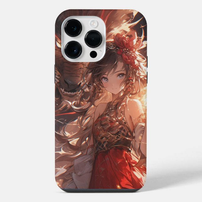 Coque iPhone Fille d'anime et dragon (Verso)