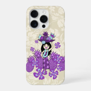 Coque iPhone 16 Pro Fille de hula hawaïenne Luau d'ananas Violet
