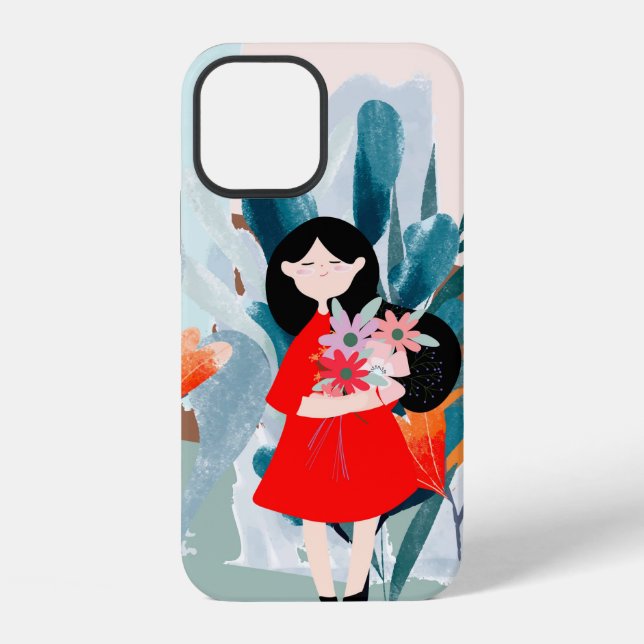 Coque iPhone Fille de l'art de la bande dessinée en forêt (Verso)