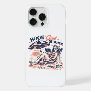 Coque iPhone 15 Pro Max Fille de livre de lecture de plage rétro Été