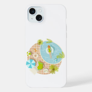 Coque iPhone 15 Plus Fille de piscine en bikini plage d'été