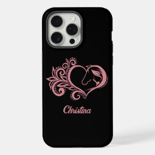 Coque iPhone 15 Pro Max Fille élégante au cœur rose coquette Cheval Fémini