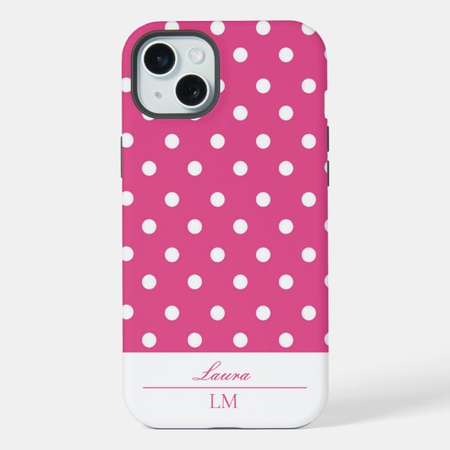 Coque iPhone Fille élégante Rose et Blanc Points Forts (Verso)