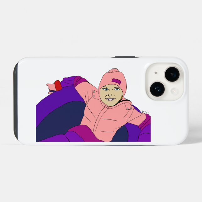 Coque iPhone Fille faisant du tubing dans la neige (Verso Horizontal)