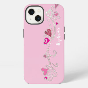 Etui iPhone 13 Fille Fille Pailletée Cœurs Roses