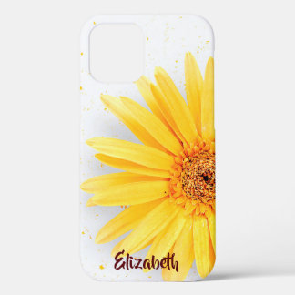 Coque iPhone 12 Fille Jaune Daisy Floral Nom personnalisé