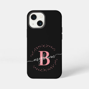 Etui iPhone 13 Mini Fille moderne rose noir Script Monogramme