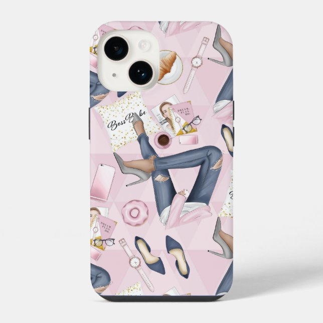 Coque iPhone Fille patron dessiné à la main  (Verso)