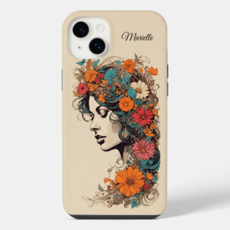 Fille Rétro avec des fleurs dans les cheveux