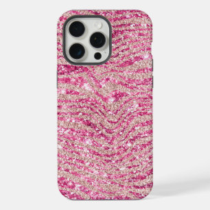 Coque iPhone 15 Pro Max Fille rose et Parties scintillant rousse Zebra