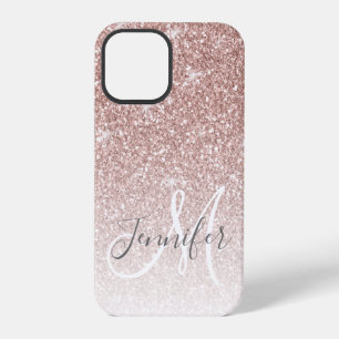 Coque iPhone 12 Pro Fille Rose Parties scintillant or rose Monogramme