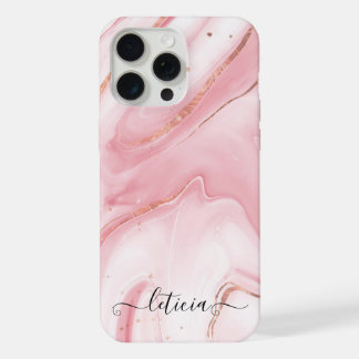 Coque iPhone 15 Pro Max Filles en marbre rose et or