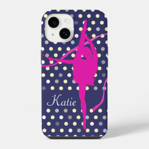 Coque Pour iPhone 14 Filles enfants nommées gymnaste pois rose